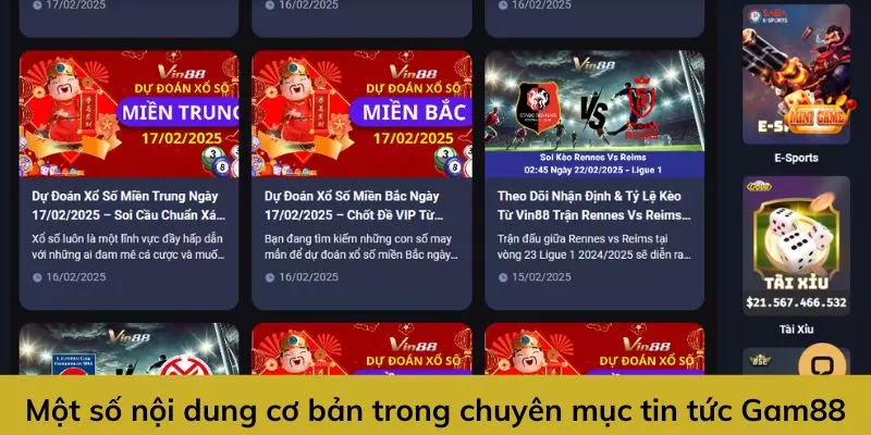 Một số nội dung trong tin tức Gam88